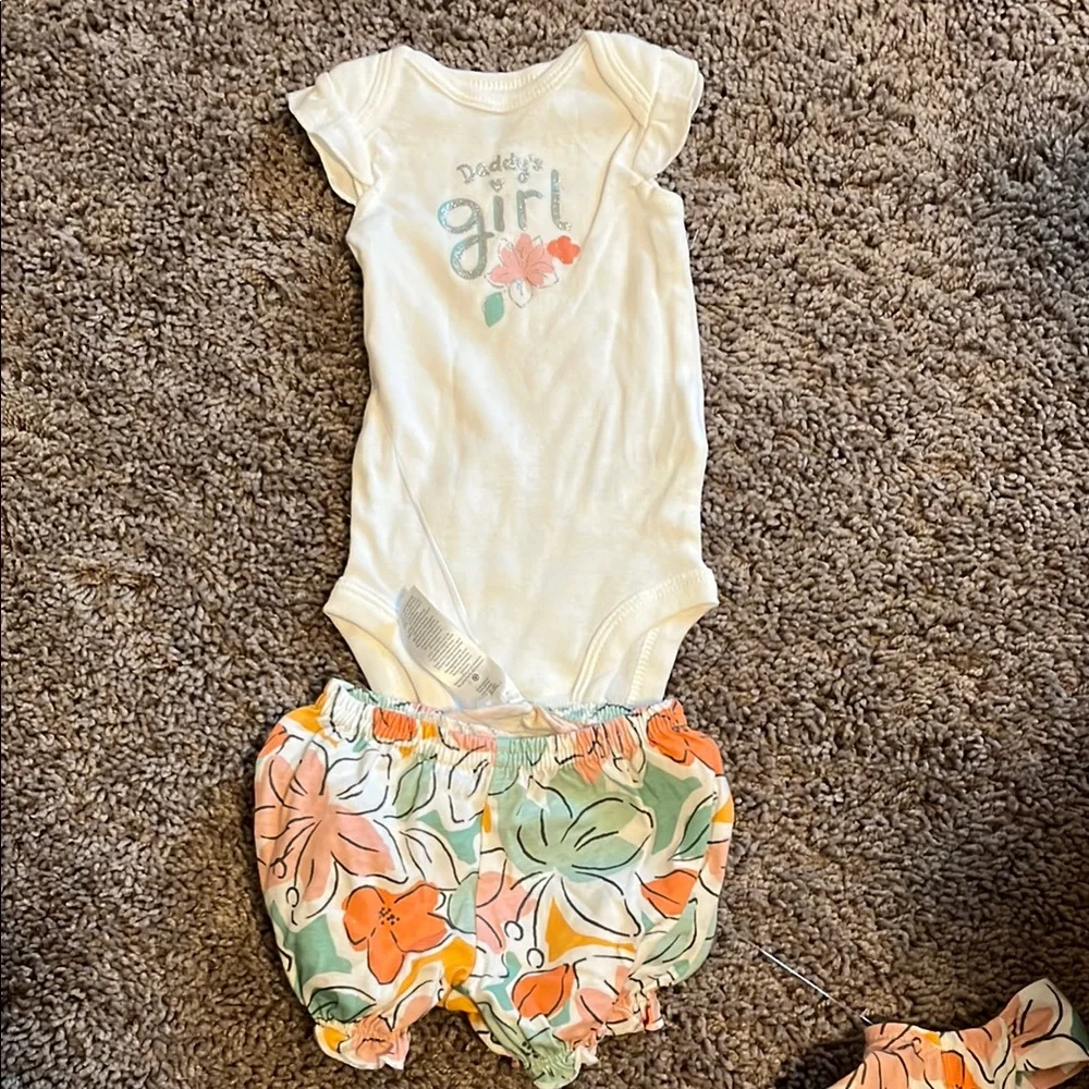 Carter's Three Piece Floral Baby Outfit Set - White and Orange